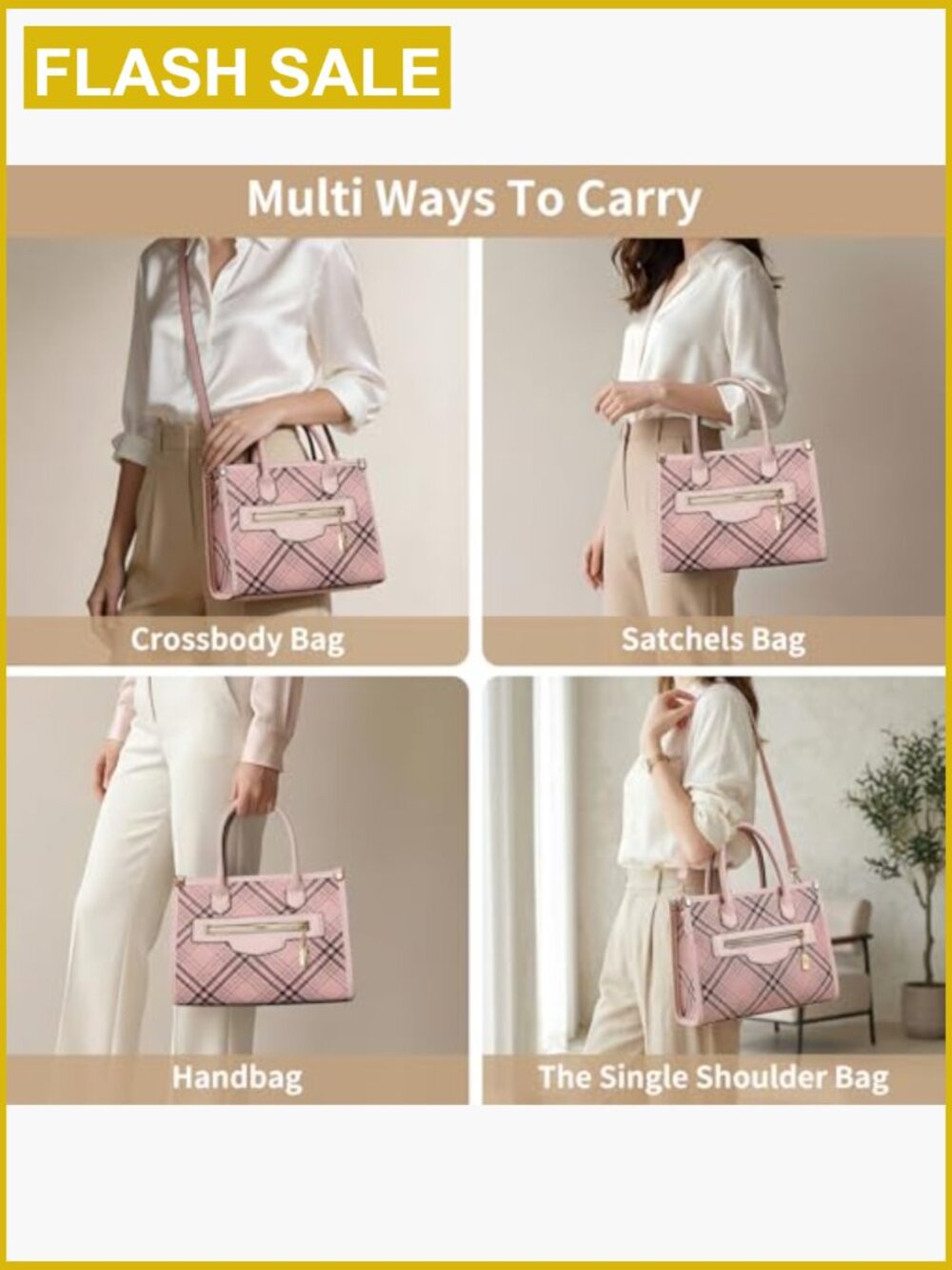 3-Piece PU Leather Satchel Handbag Set Tote Crossbody Shoulder Bag Set - Picture 2 of 7